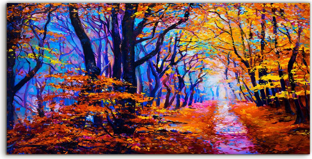 Coloray Canvas 140x70 Wandbild Leinwand Bilder Kunstdruck Wohnkultur Wald bunte Herbst