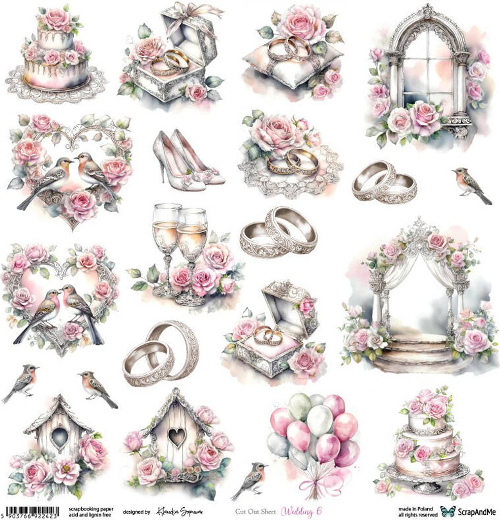 30x30cm doppelseitig Scrapbooking Papier - ScrapAndMe - Wedding 6 - Ausschneidebogen