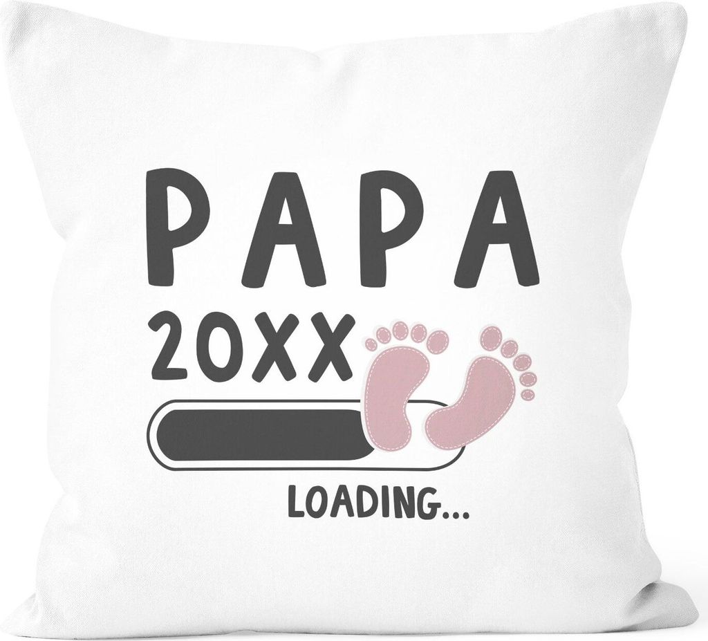 Kissen-Bezug Papa 2023 loading Geschenk-Kissen für werdenden Papa Baumwolle Geschenk zur Geburt MoonWorks weiß-rosa unisize