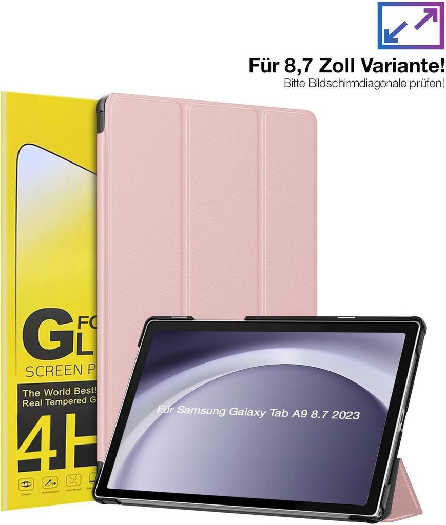 Schutzhülle + 2x 4H Displayfolie für Samsung Galaxy Tab A9 2023 8.7 Zoll Cover Case Schutz Tablet Farbe: Rosegold