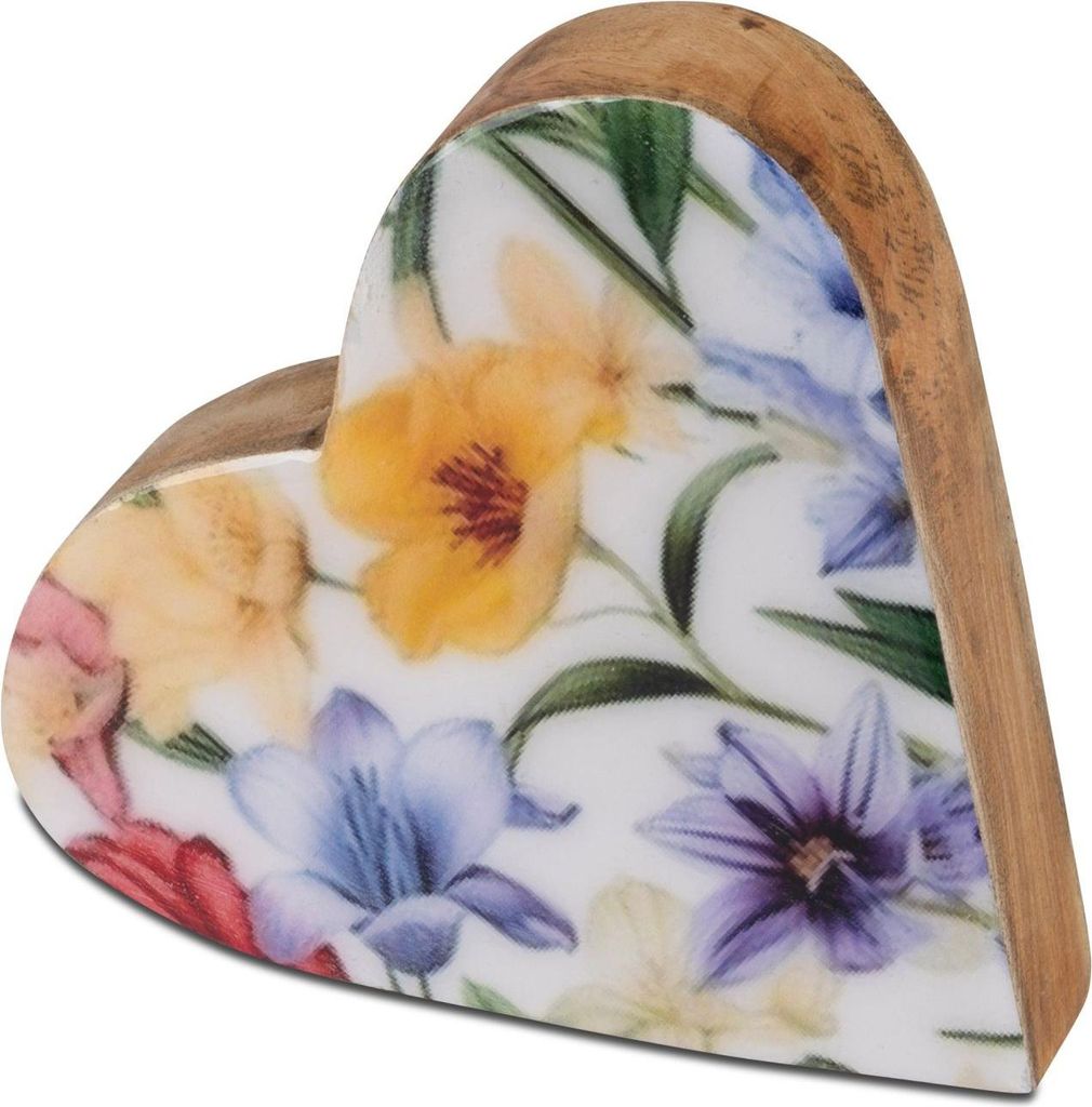 Dekoobjekt Herz Blumenmeer liegend D. 19cm aus Mangoholz mit Emaille Formano F26