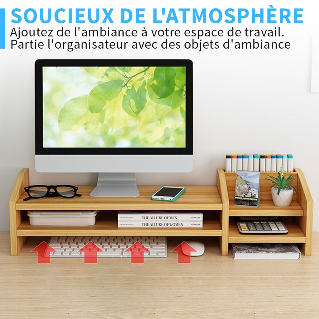 Rehausse Bureau Relaxdays Support Pour Moniteur, 2 Parties, Organiseur, Travail Ergonomique, Rehausseur D'écran Bureau Avec Support Ecran