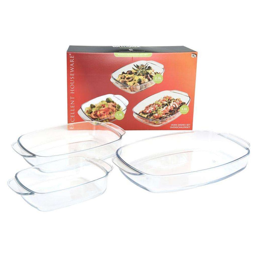 Excellent Houseware Auflaufform-Set aus Glas, 3-teilig