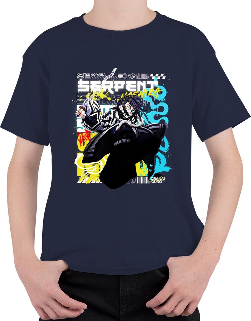 Demon Slayer Obanai Iguro Schlange Hashira Anime Japan Y2K Streetwear Uni Kinder T-Shirt, Navy, 128