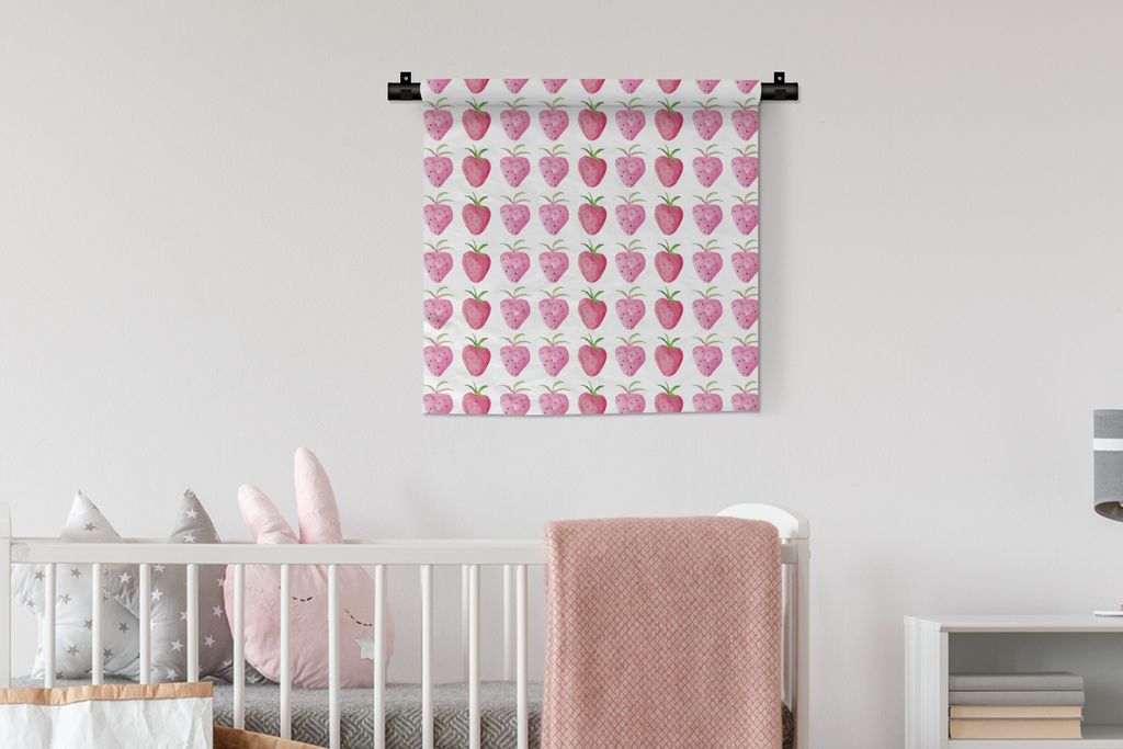 MuchoWow® Wandteppich Wandbehang Erdbeere - Schablonen - Produktbild 