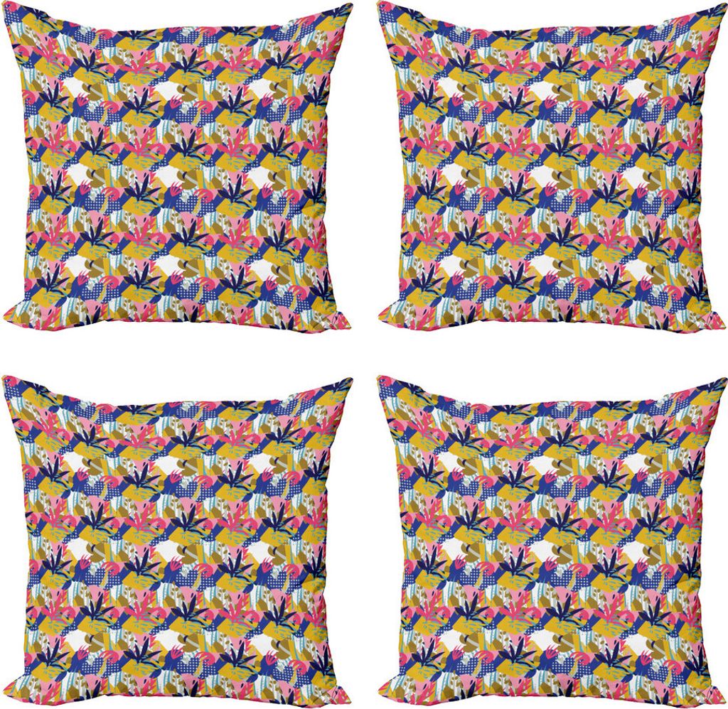 ABAKUHAUS Abstrakt Kissenbezug Set (4 Stück), Dschungel-Blumen-Blumenblätter Kunst, Moderner Doppelseitiger Digitaldruck, 40 cm x 40 cm, Mehrfarbig
