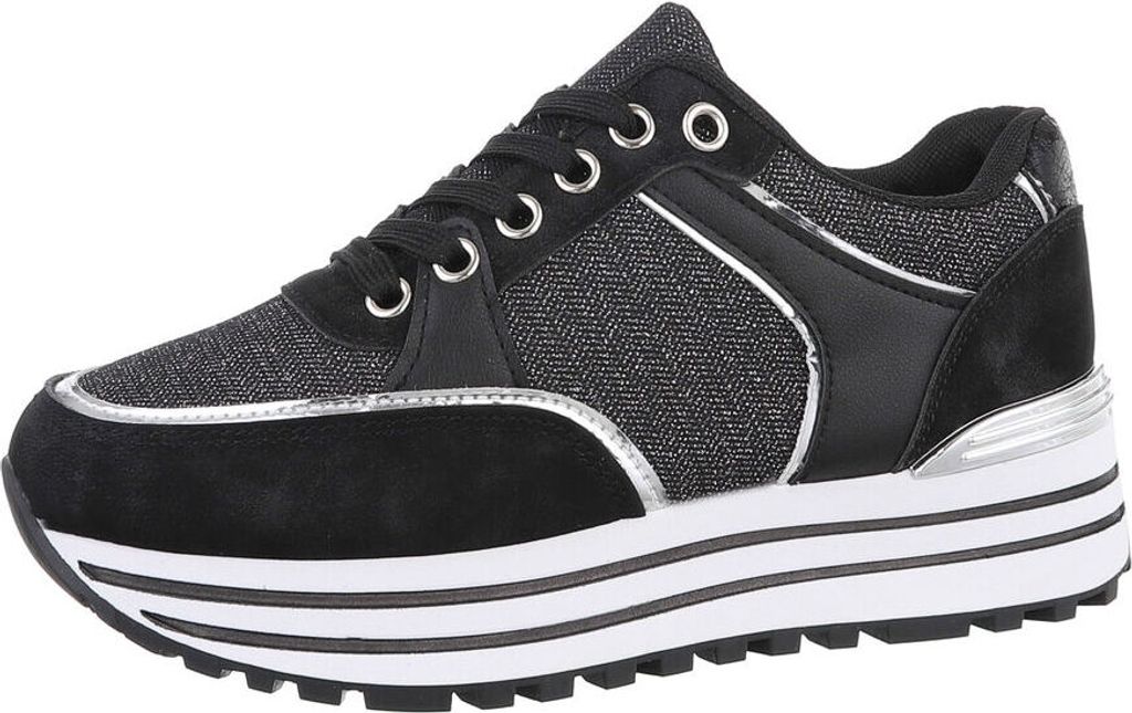 Ital-Design Damen Freizeitschuhe Textiloptik, Lederoptik Sneakers Low 86188203 Schwarz Gr. 41