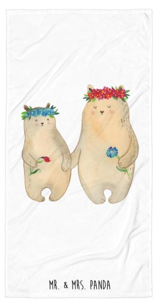 Mr. & Mrs. Panda Strandlaken Bären mit Blumenkranz - Weiß - Geschenk, Vorbild, Badehandtuch, Strandtuch, Bär, Großes, Reisehandtuch, Handtuch, ...