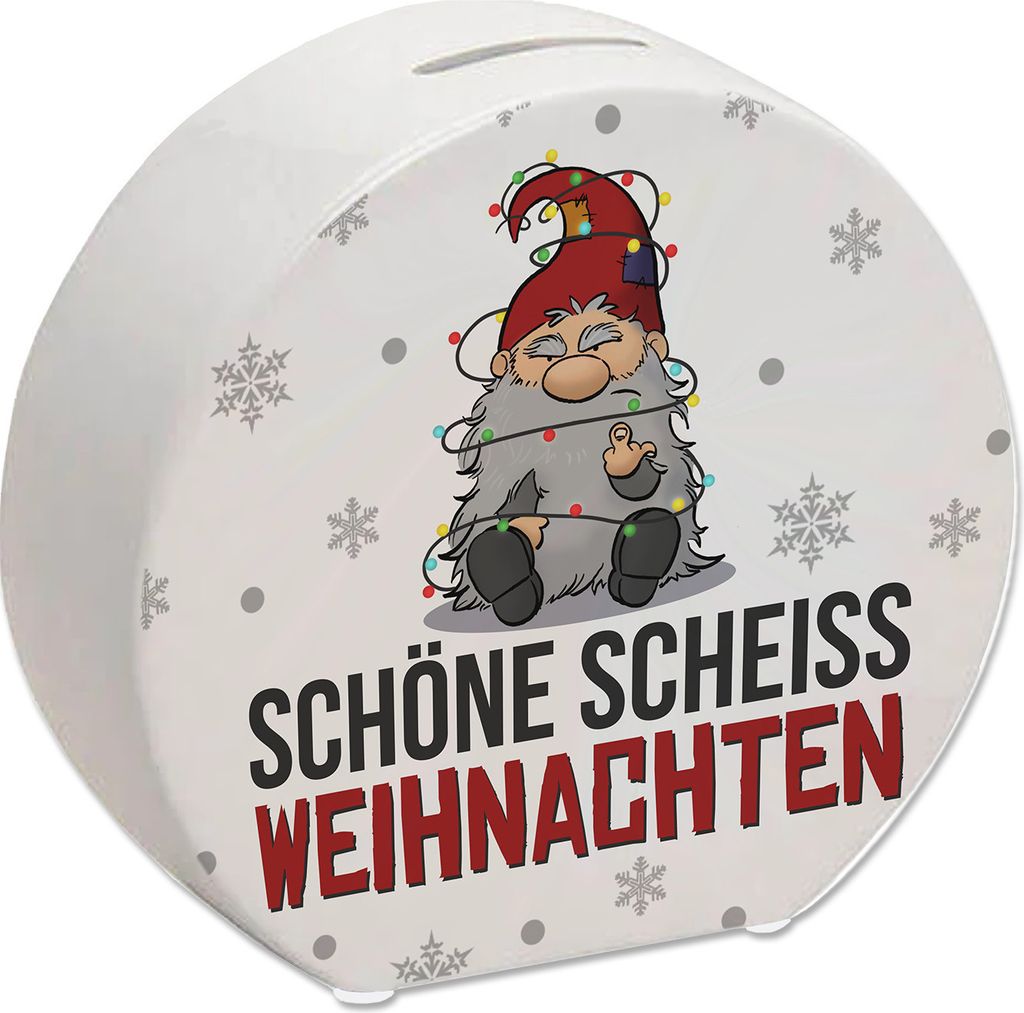 Grimmiger Wichtel Spardose mit Spruch Schöne scheiß Weihnachten