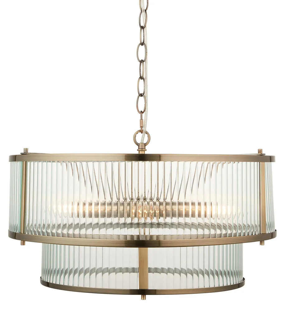 Suspension RIDGETON Endon en laiton antique 5 x E14 verre 183x50cm