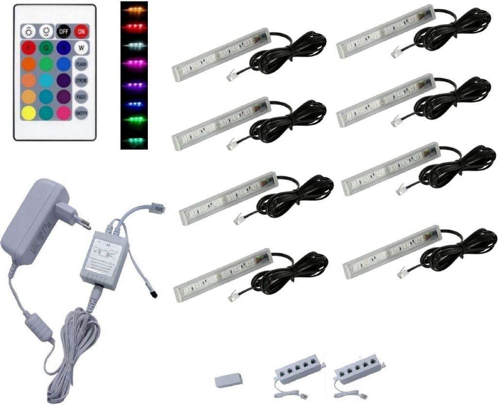 QLS LED RGB 8 Set Glasbodenbeleuchtung Lichtleiste 12V Produktbild 