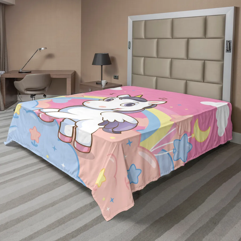 Drap plat décoratif Licorne pour chambre de fille et enfant 275x260 cm
