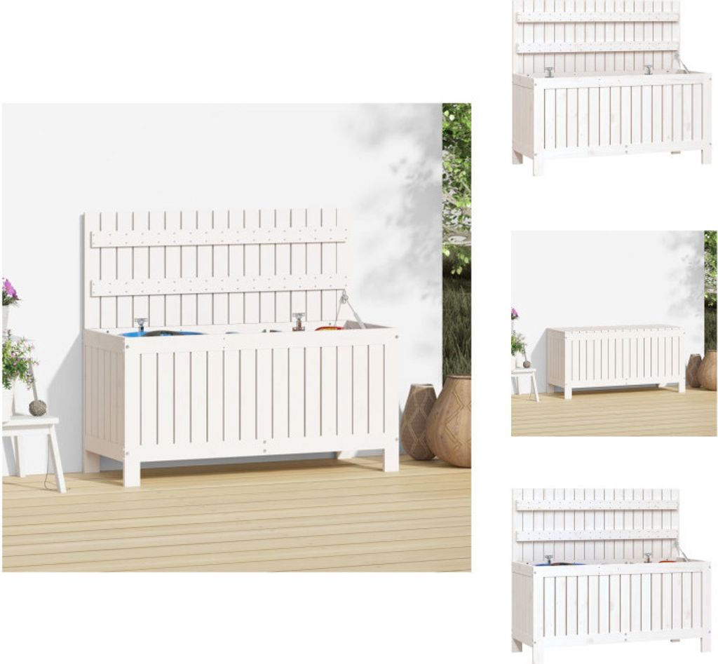 vidaXL Gartentruhe Weiß 108x42,5x54 cm Massivholz Kiefer - Gartenboxen