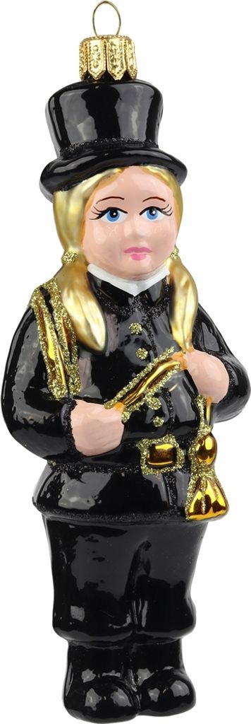 A glass Christmas ornament depicting a chimney sweep.