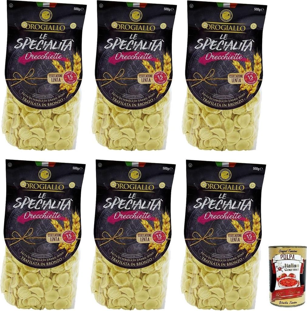 6x Oro Giallo Orecchiette Pasta,Italienische Nudeln aus Hartweizengrieß 500g + e Italian Gourmet Polpa di Pomodoro 400g Dose