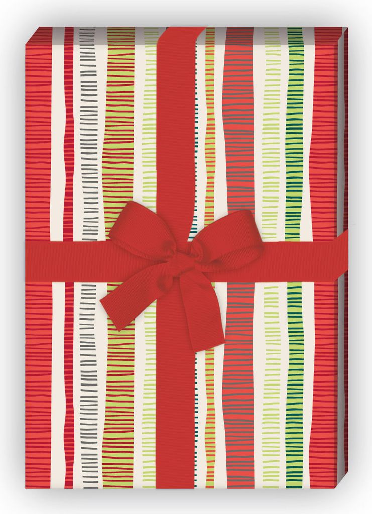 Modernes Doodle Streifen Geschenkpapier, rot zum Einpacken - G11468, 32 x 48cm