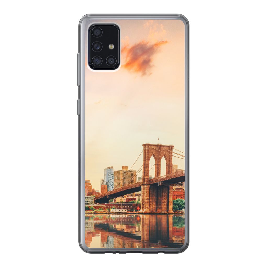 MuchoWow Handyhülle Schutzhülle Hülle für Samsung Galaxy A52 5G New York - Brooklyn - Brücke - Sonnenuntergang Silikon Softcase Handy Hülle...