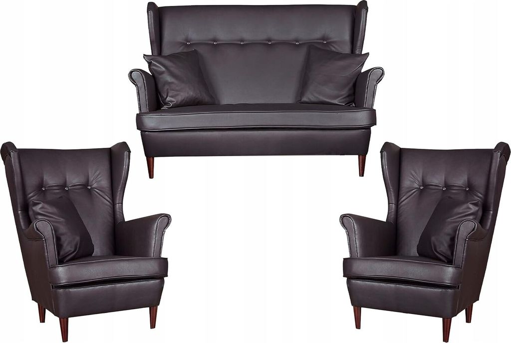 Family Meble Set aus Sofa + 2 Sessel Kunstleder Sofa Couch Zierpolsterung Freistehendes Lounge Sofa Bequem zum Entspannen Wohnzimmer Büro (SANTI 29)