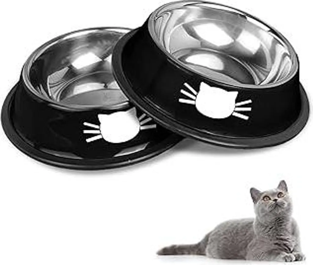 Set 2 Ciotole Gatto Nero - Acciaio Inossidabile Antiscivolo Offerta