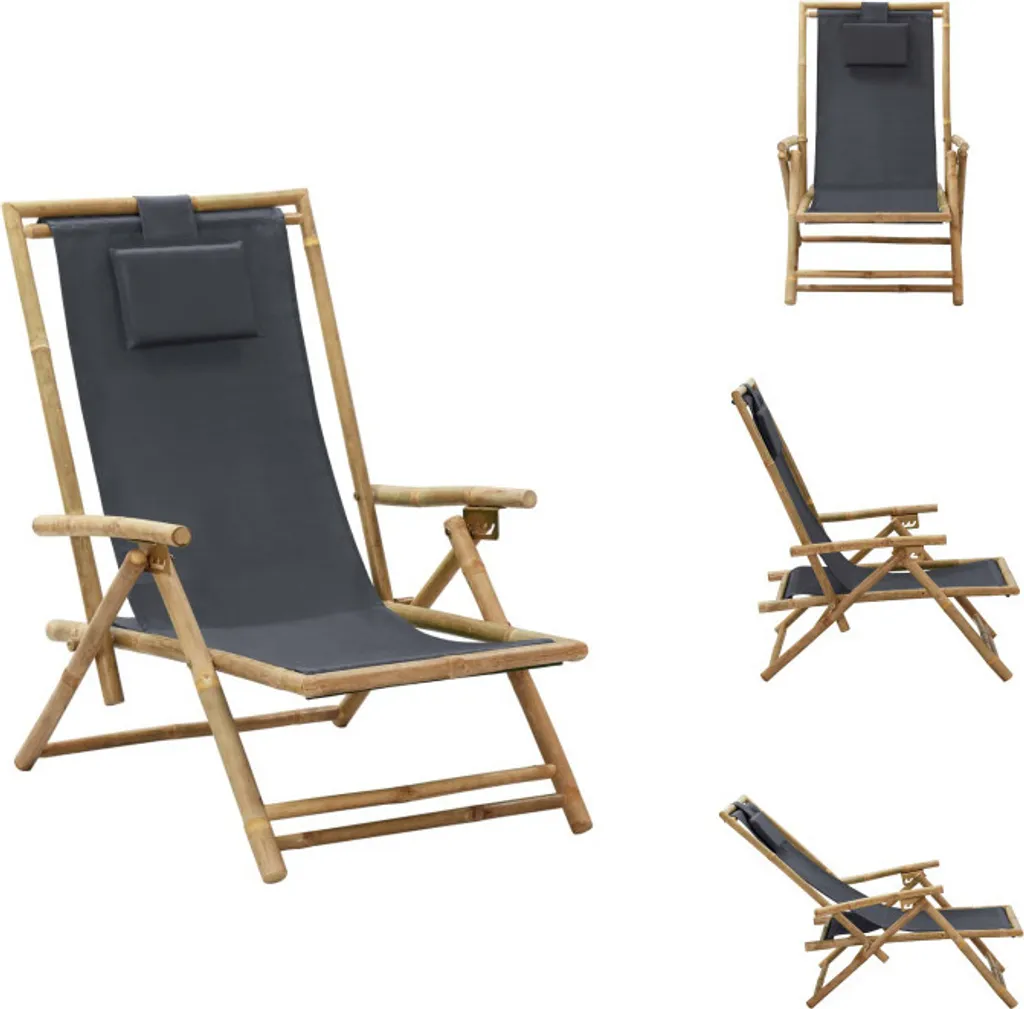 vidaXL Sedia Relax in Bambù e Tessuto Grigio Scuro per Giardino