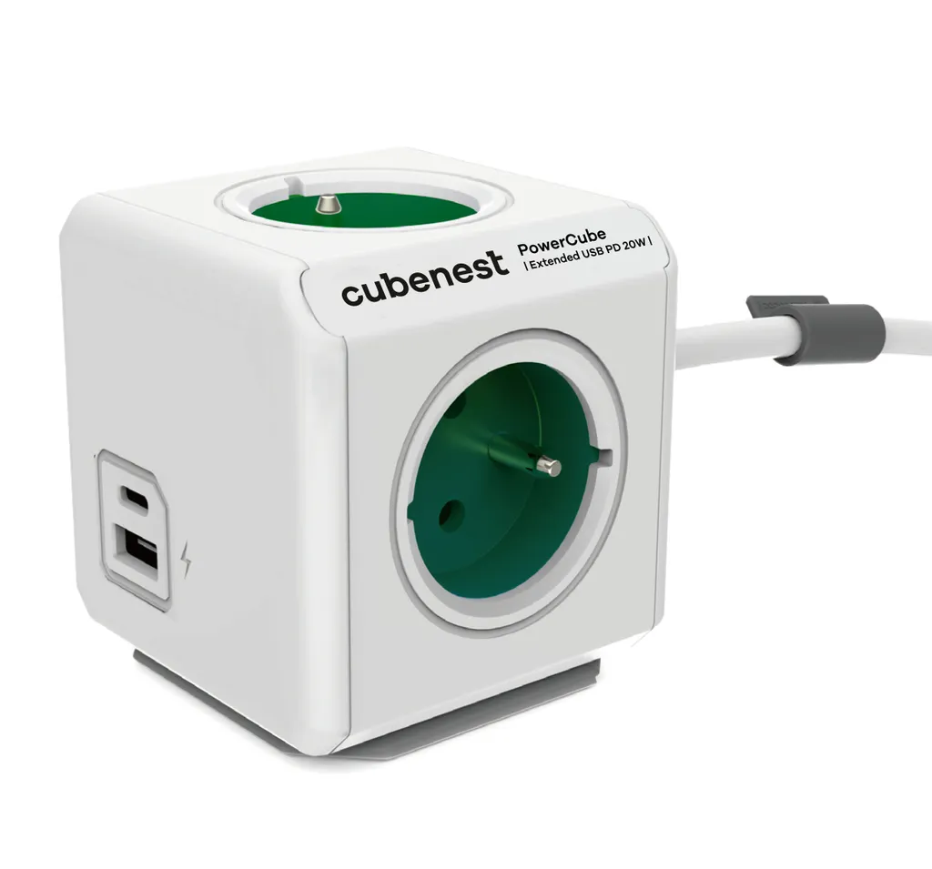 Cubenest Powercube Extended PD 20W Bianco/Verde - Multipresa 4 Posti