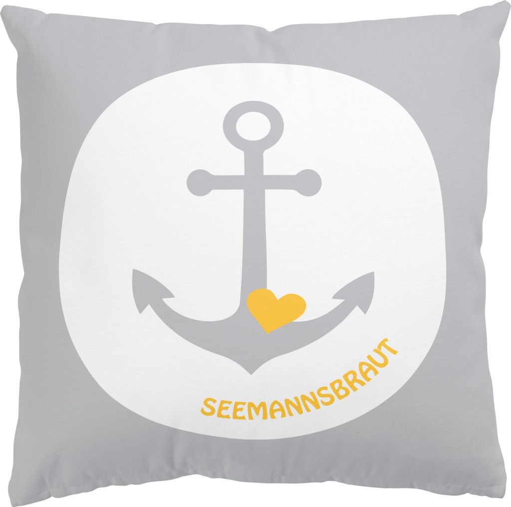 Dekokissen Strand drinnen / Indoor Zierkissen Samt waschbar Schriftzug grau Maritim Sofakissen mit Füllung