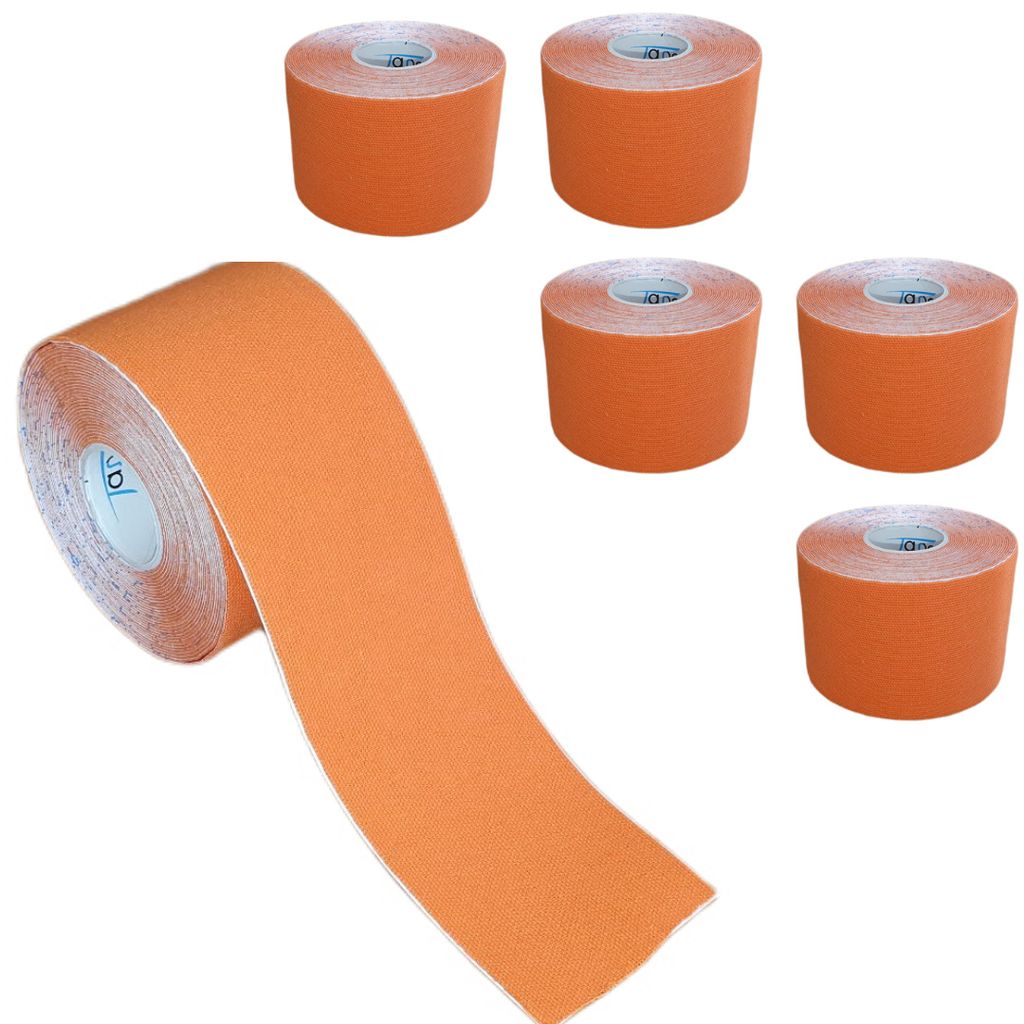 6 Rollen - Tapefactory24 Getting Started Kinesiologie Tape 5cm x 5m - orange, Tapes Taping Klebeband Tapeverband Bandage wasserfest