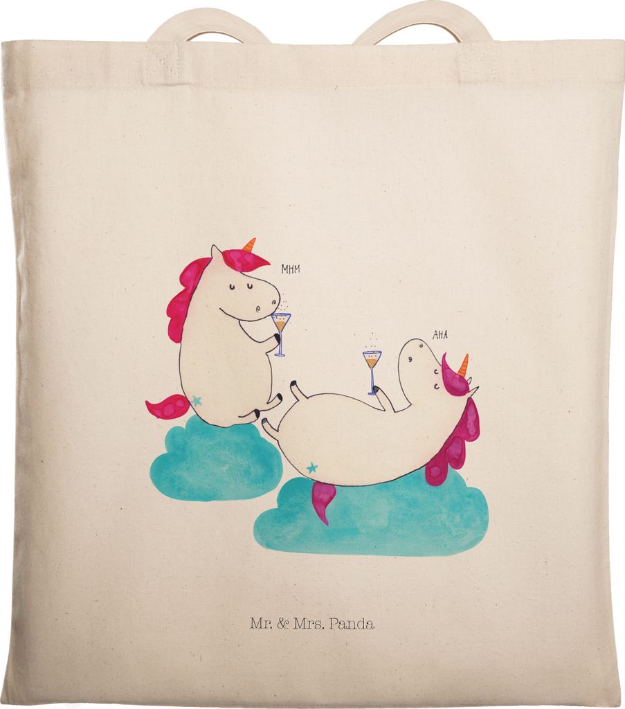 Mr. & Mrs. Panda Einkaufstasche Einhorn Sekt - Transparent - Geschenk, Einkaufstüte, Schultasche, Tote Bag, Party, studententasche, Korken, Laptop...