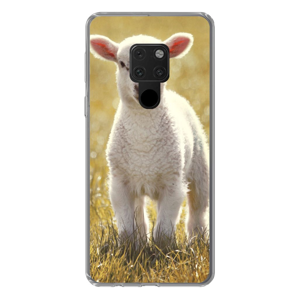 MuchoWow Handyhülle Schutzhülle Hülle für Huawei P40 Lite Schafe - Gras - Sonne Silikon Softcase Handy Hülle - Handy