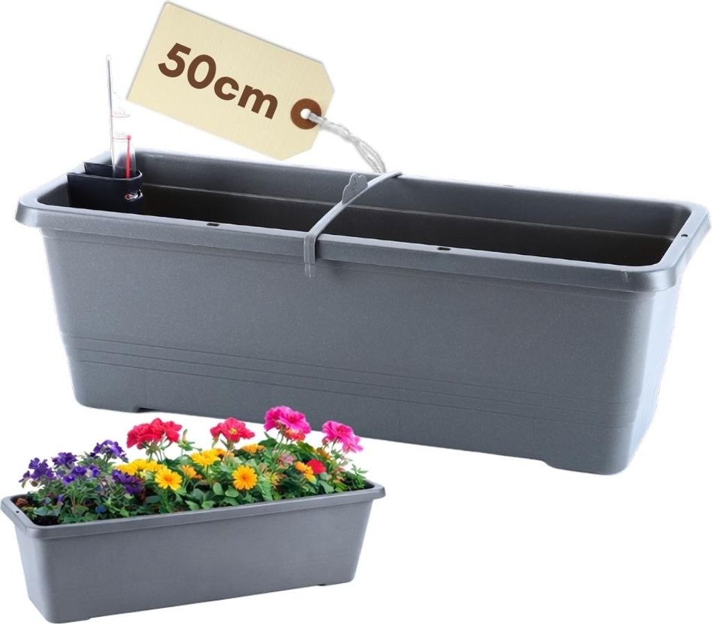 Blumenkasten Balkon Geländer Balkonkasten mit Halterung Blumenkasten Fensterbank Außen Rechteckiger Pflanzkasten mit Wasserspeicher Geländerkast...