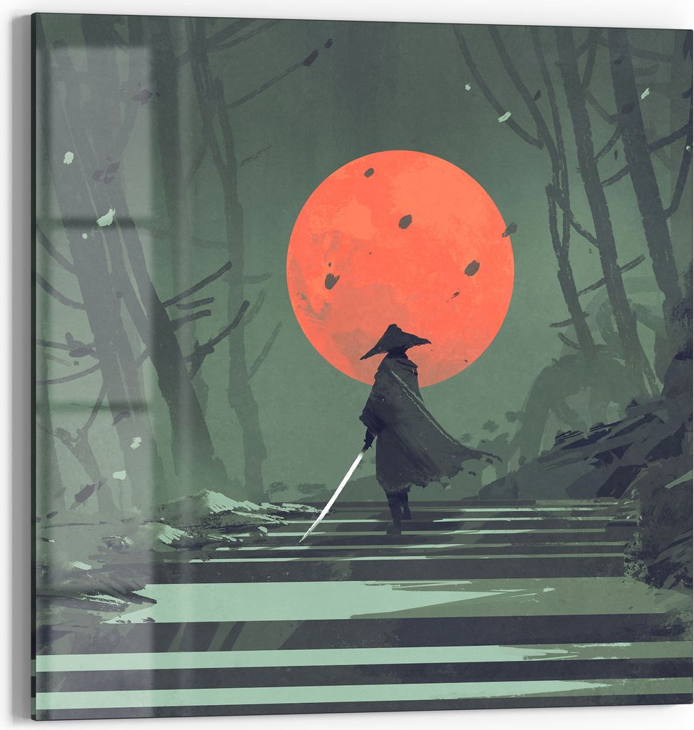 DEQORI Glasbild Acryl 50x50 cm 'Waldweg zum Mond' Wandbild Bild modern Deko