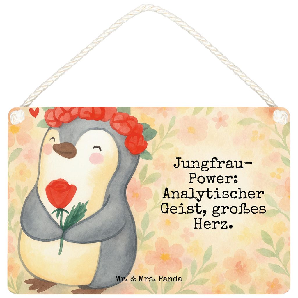 Mr. & Mrs. Panda Schild Jungfrau Astrologie Design DIN A6 - Weiß - Geschenk, Tierkreiszeichen, Holzschild, Geschenke für Frauen, kleine aufmerksa...