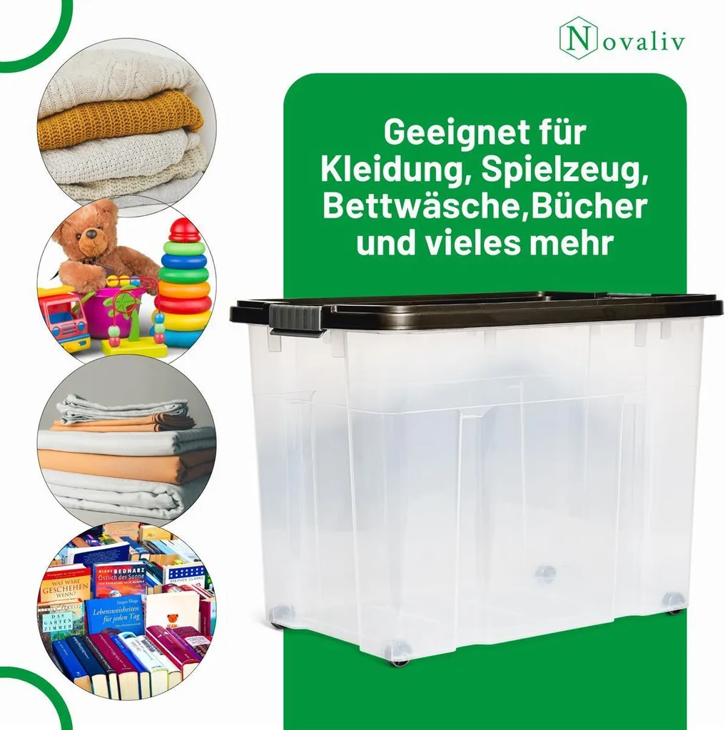 Bac de Rangement Plastique 80L Empilable avec Couvercle Anthracite - 6