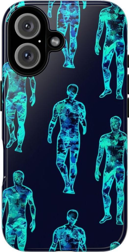 Blau-grüne Neon-Silhouetten – Hülle Kompatibel mit iPhone 16