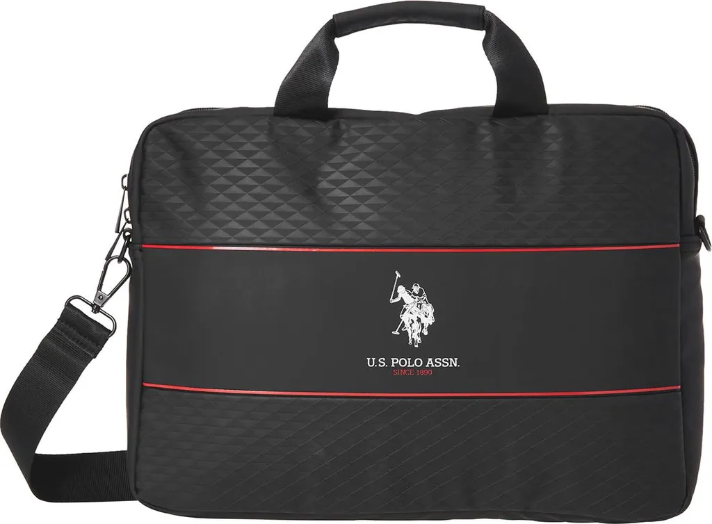 Sacoche ordinateur 15'' U.S. Polo Middle Stripe noire chic