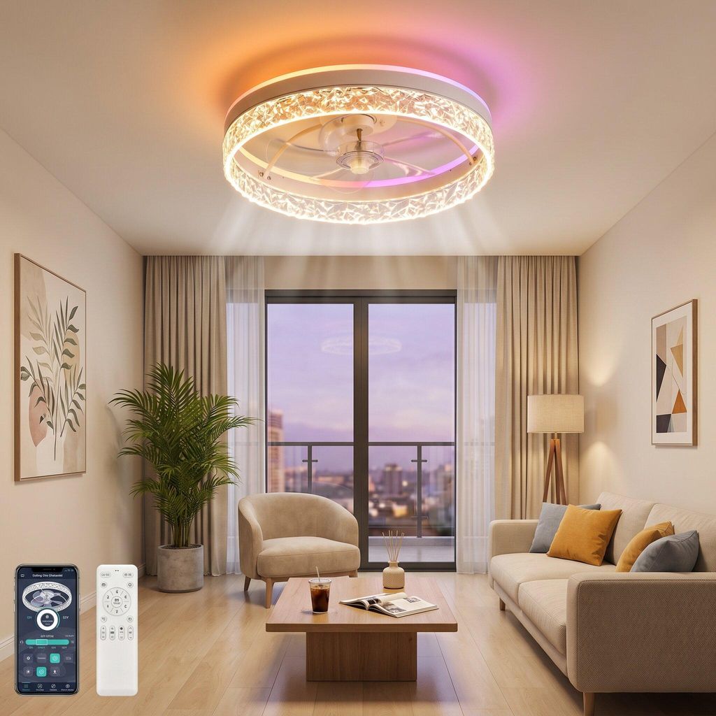 68W Leise Deckenventilator,Kristall Deckenleuchte RGB Produktbild 