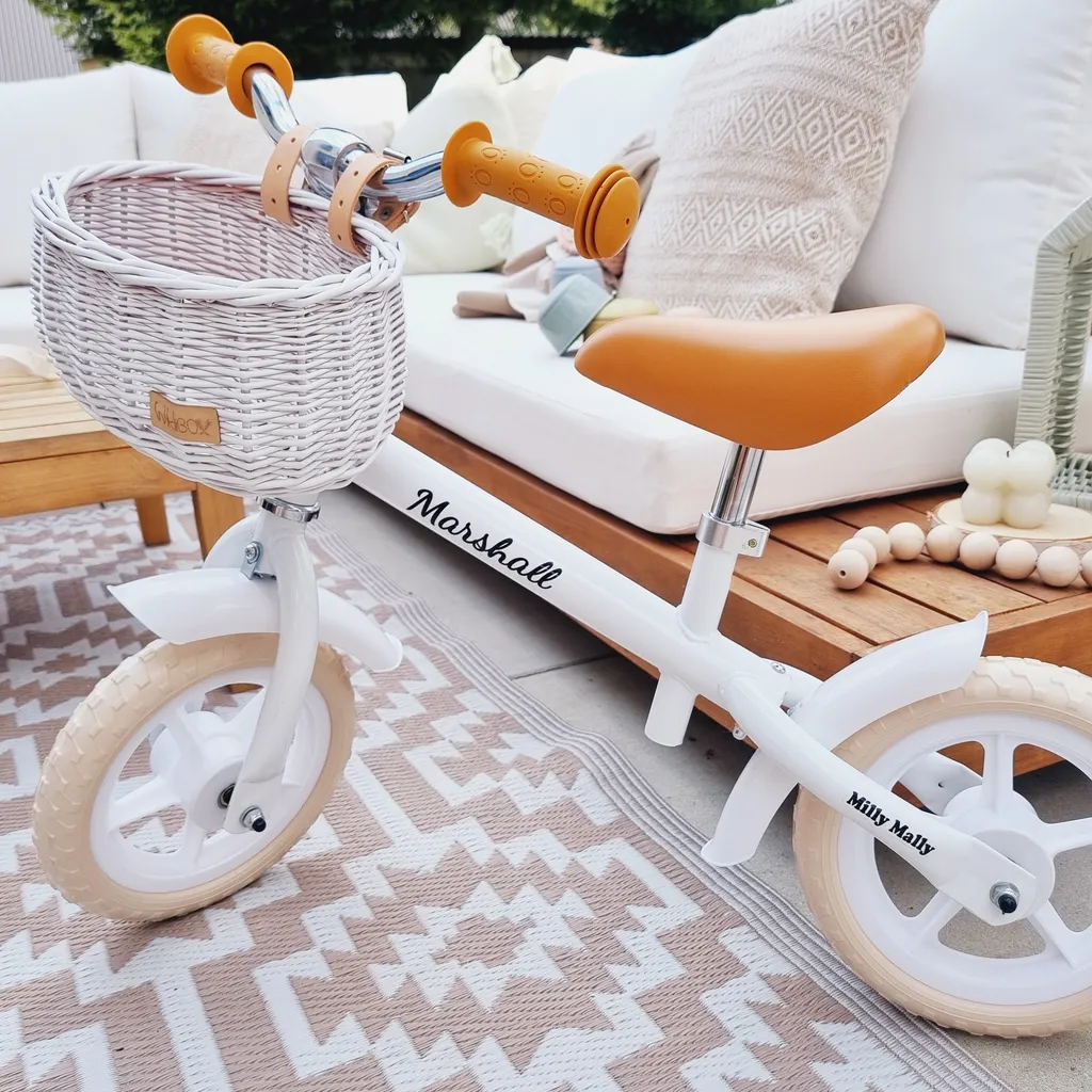 Panier en osier vélo enfant WikliBOX Dumpy MINI blanc avec lanières