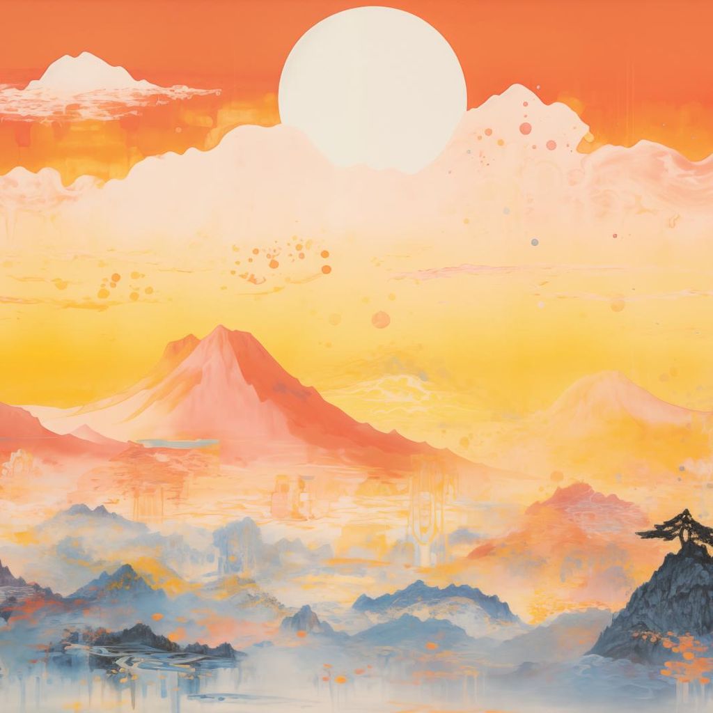 Plakat 100x100cm Morgen über dem Land der stillen Berge