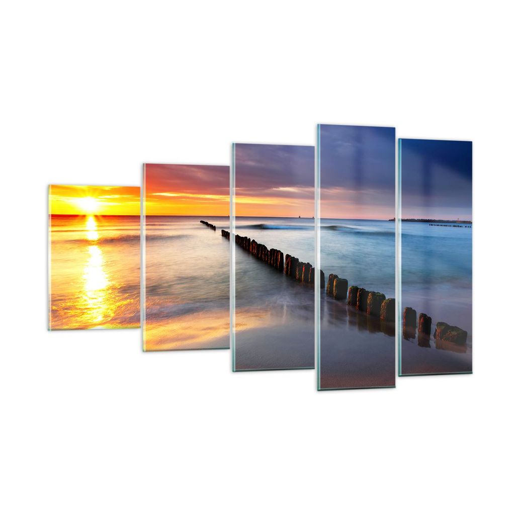 Bilder auf glas - Meer Küste Strand Sonnenaufgang - 100x60cm - Glasbilder - Wandbilder - Kunstdruck - zum Aufhängen bereit - Wanddekoration aus G...