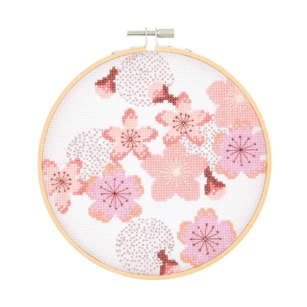 Stickpackung Kirschblüten, Bild Ø 15 cm, gezählter Kreuzstich