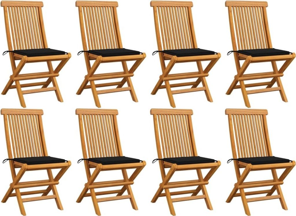 The Living Store Gartenstühle mit Schwarzen Kissen 8 Stk. Massivholz Teak