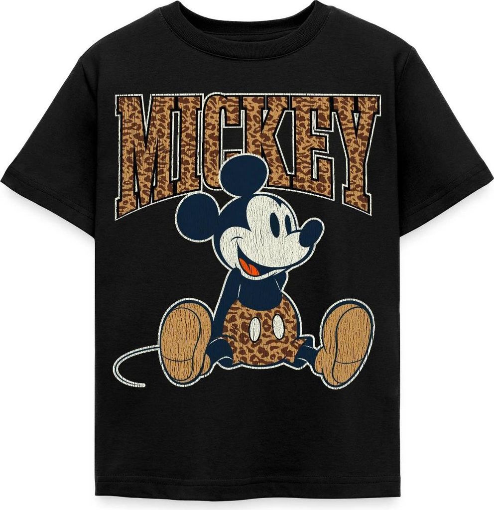 Mickey & Minnie Mickey Mouse Leo Look Kinder T-Shirt, 122/128 (7-8 Jahre), Schwarz