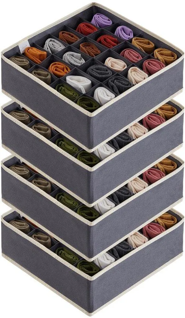 Boîte de rangement textile 24 compartiments rigide pour gain de place
