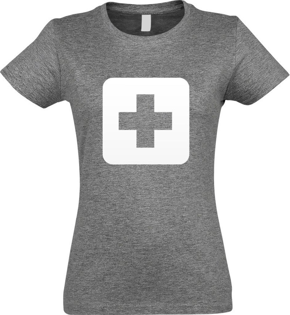 Kiwistar - T-Shirt tailliert - Damen - Graumeliert - Erste Hilfe Stelle Piktogramme - mit Motiv Bedruckt - Funshirt Design - Sport - Freizeit - Dam...