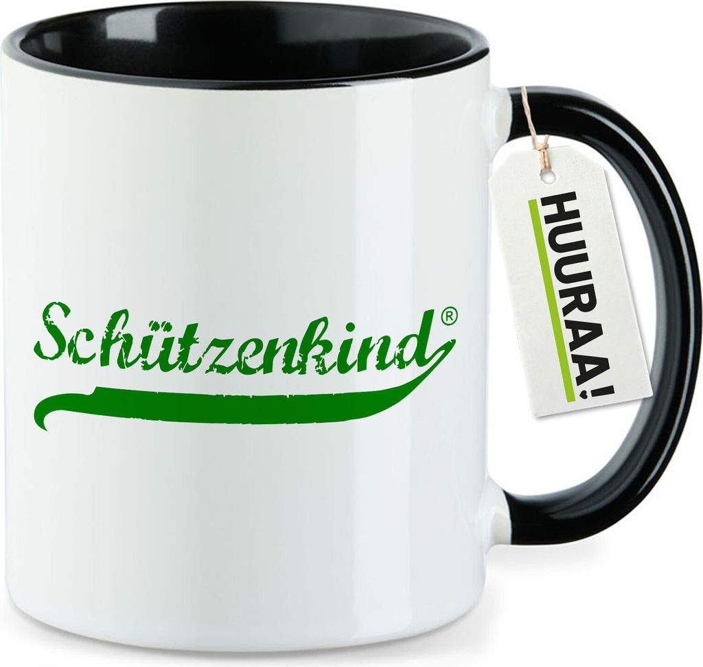 Huuraa Kaffeetasse Schützenkind Vintage 330ml Schwarz Keramik Kaffeebecher Geschenkidee