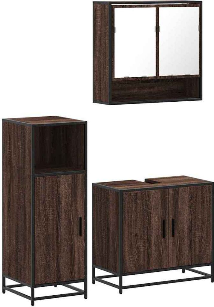 "SALE 2026" 3-tlg. Badmöbel-Set stylische - Badezimmerschrank, Badschrank - Braun Eichen-Optik Holzwerkstoff - Badezimmerschränke DEMöbel588765