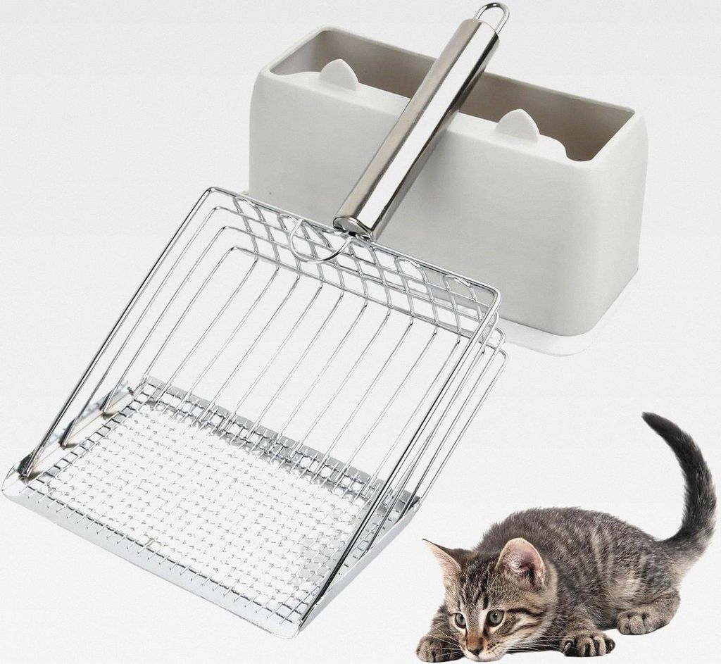 Katzenklo Schaufel, Edelstahl Katzenstreuschaufel mit Graue Basis Katzenschaufel für Katzenstreu Klumpstreu, Cat Litter Scoop Katzenstreu Schaufel...