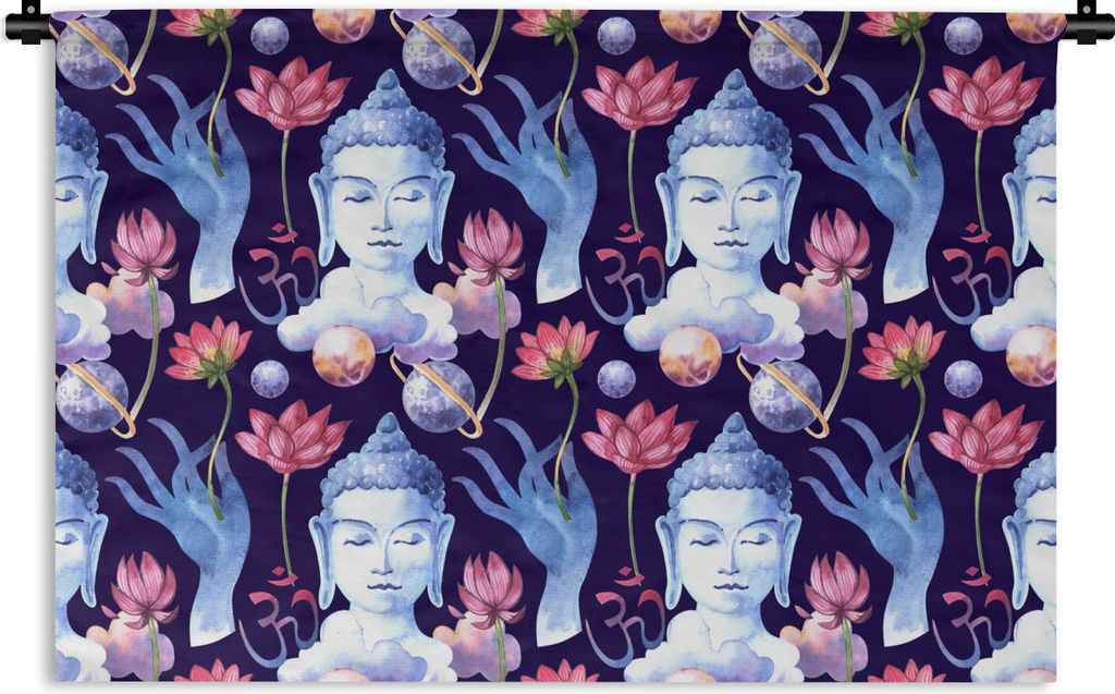 MuchoWow Wandteppich Wandbehang Buddha - Kopf - Blau 60x40 cm Tapisserie Dekoration Wandtuch - Wanddekorationen