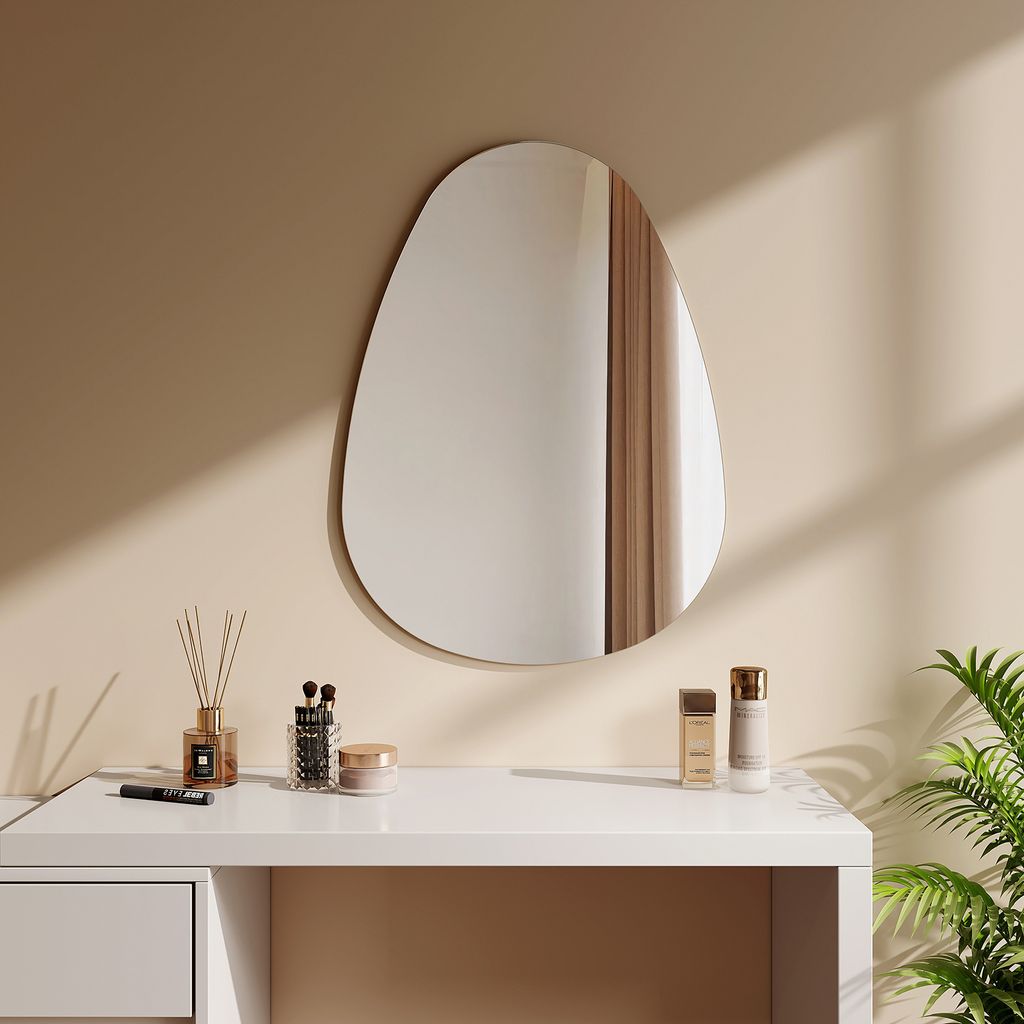 EMKE Asymmetrischer Spiegel 80 x 60 cm Badezimmer Wandspiegel Asymmetrisch Modern Dekorspiegel Oval Wandspiegel für Badezimmer Schlafzimmer flur