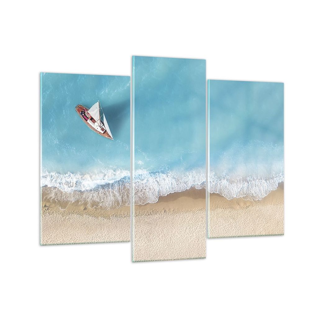 Bilder auf glas - 3 Teile - Yacht Sommer Meer - 130x100cm - Glasbilder - Wandbilder - Bilder - zum Aufhängen bereit - Wanddekoration aus Glas - Gl...